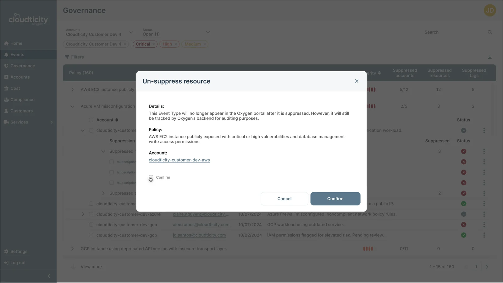 Un-suppress resource confirmation dialog with details