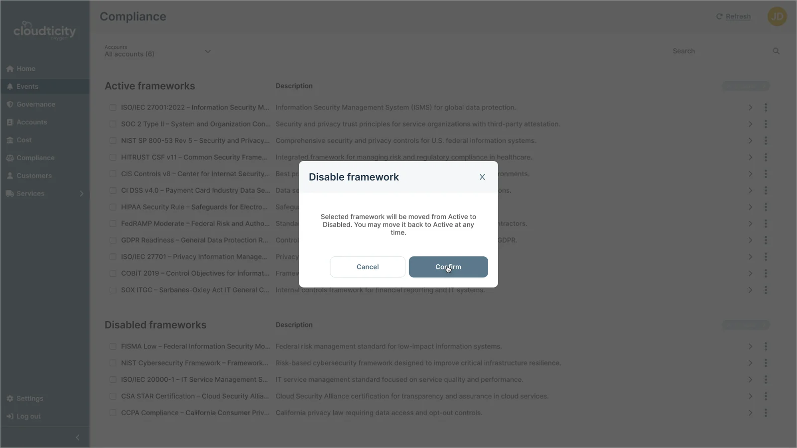Disable framework confirmation dialog